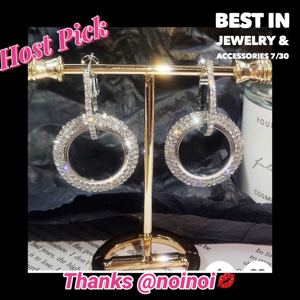 🎉HostPick🎉 Sparkly Silver Rhinestone Sim. Diamond Drop Circle Earrings NEW